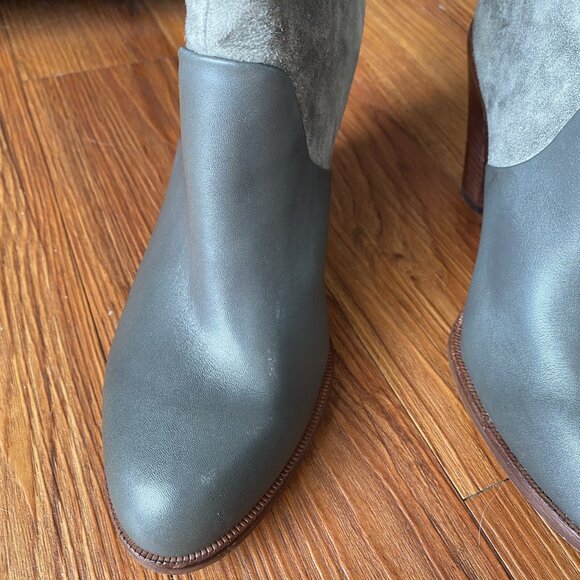 Splendid Sullie Knee High Pull On Boot Grey Suede Leather Stacked Heel - Picture 5 of 11